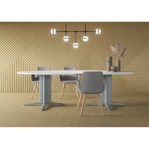 Table r&eacute;union ovale 200x120 h&ecirc;tre/blanc 