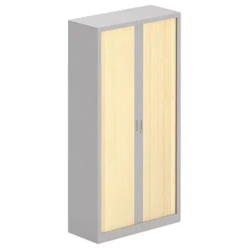 Armoire haute m&eacute;tallique - 198 x 100 cm - Aluminium/h&ecirc;tre 