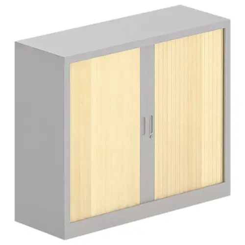 Armoire basse à rideaux - 100x120 cm - Alu/hêtre