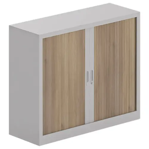 Armoire basse à rideaux - Alu et noyer - 100x120 cm