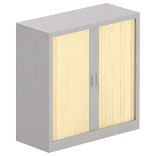 Armoire basse m&eacute;tallique - 100 x 100 cm - Alu / h&ecirc;tre 