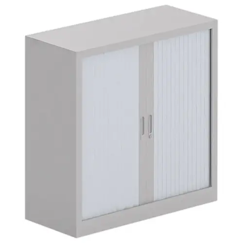 Armoire basse &agrave; rideaux m&eacute;talliques - 100 x 100 cm  - Alu / Gris 
