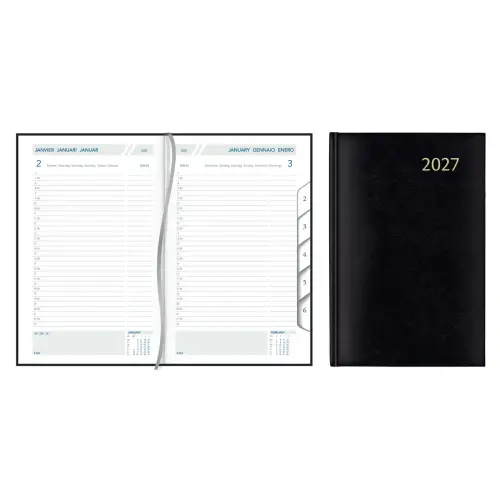 Agenda journalier carré Daily de Luxe 1 jour/page 14x21cm Noir - Janvier à décembre - AURORA