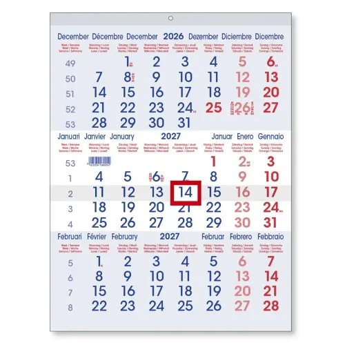Calendrier Trimestriel avec curseur 29,1x38,5 cm - Janvier à décembre - BREPOLS