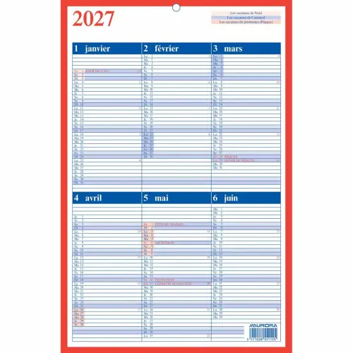 Calendrier Memento 21x33 cm - BE - Janvier à décembre - AURORA