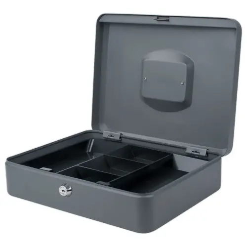 Caissette à monnaie avec serrure cylindrique 30cm gris