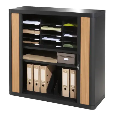 Armoire basse Easyoffice - Noir et hêtre - PAPERFLOW