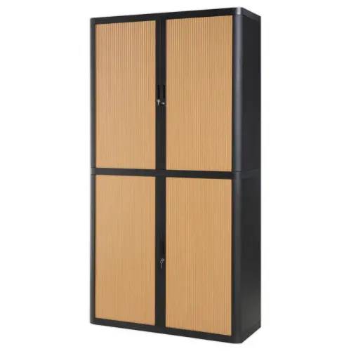 Armoire rideaux EasyOffice - Noir et hêtre - PAPERFLOW