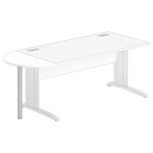 1/2 lune bureau rectangulaire blanc/alu