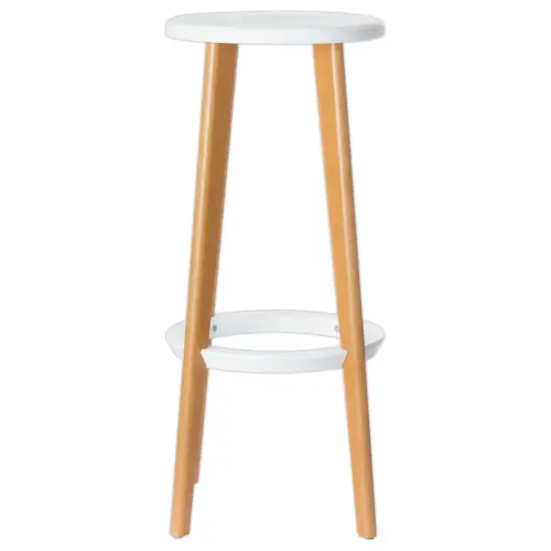 2 Tabourets WOODY pied h&ecirc;tre assise blanche mont&eacute;s 