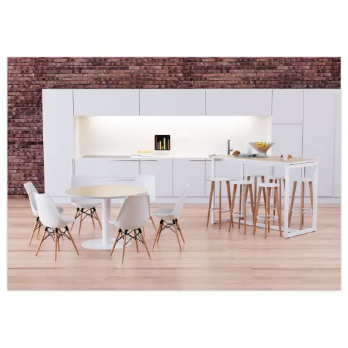 Table EASYDESK ronde &Oslash;115cm pied blancplateau h&ecirc;tre 