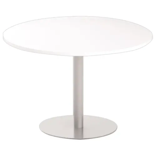 Table ronde diam 116 cm plateau blanc pied argent pied tulipe