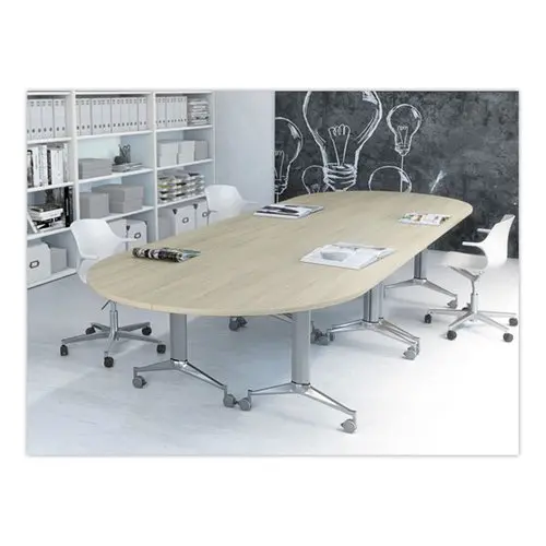 Table rabattable avec roulettes - 190 x 70 cm - H&ecirc;tre et alu - Angle &agrave; droite 
