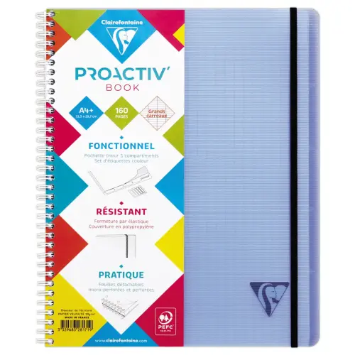 Cahier spirale A4+ Proactiv'Book - Ligné - CLAIREFONTAINE