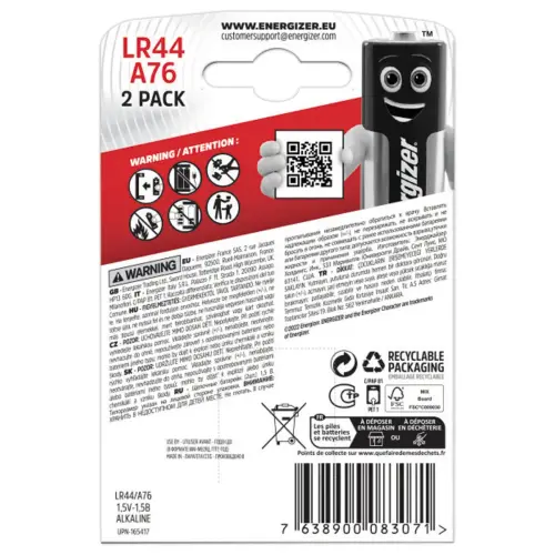 2 Piles alcalines miniatures - LR44 / A76 - ENERGIZER