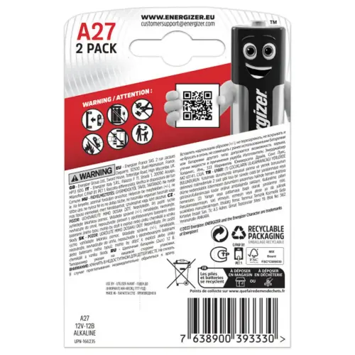 2 Piles alcalines Min A27 - 12V - ENERGIZER