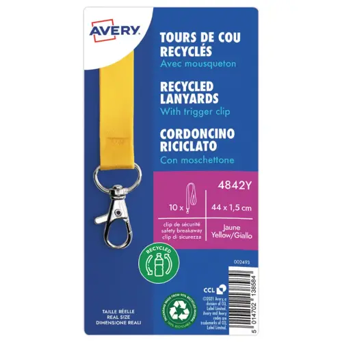 10 Tours de cou recycl&eacute;s - Avec mousqueton - Jaune - Avery 