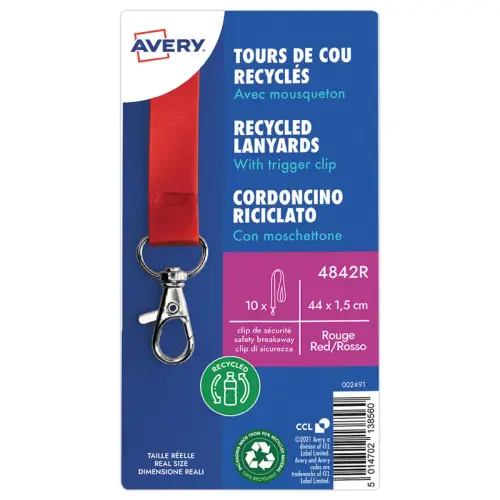 10 Tours de cou recyclés - Avec mousqueton - Rouge - Avery