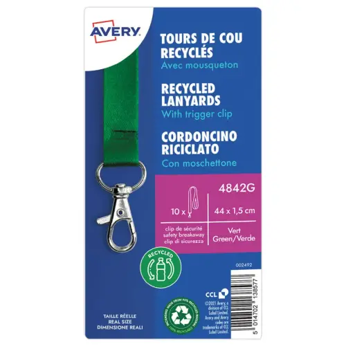 10 Tours de cou recycl&eacute;s - Avec mousqueton - Vert - Avery 