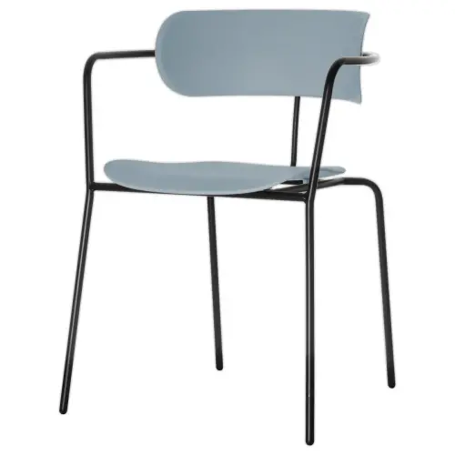 2 Chaises bistro pieds noirs assise bleue montées