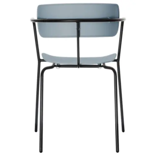 2 Chaises bistro pieds noirs assise bleue montées