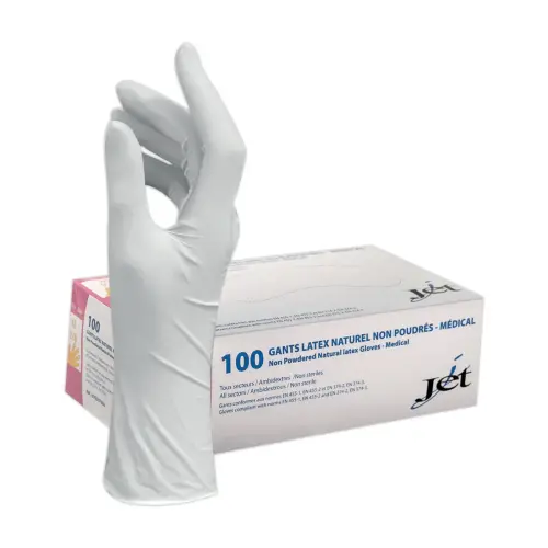100 Gants en latex naturel non poudrés - Taille 8/M - Effet seconde peau