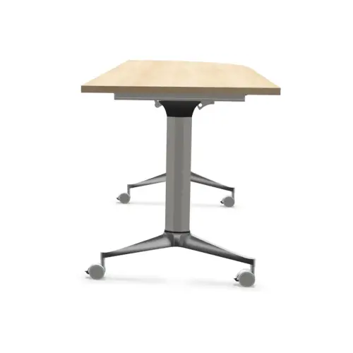 Table rabattable à roulettes - Angle à droite - Acacia clair et alu - 190x70 cm