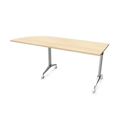 Table rabattable à roulettes - Angle à droite - Acacia clair et alu - 190x70 cm