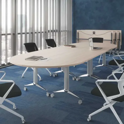 Table rabattable &agrave; roulettes - Angle gauche - Acacia clair et alu - 190x70 cm 