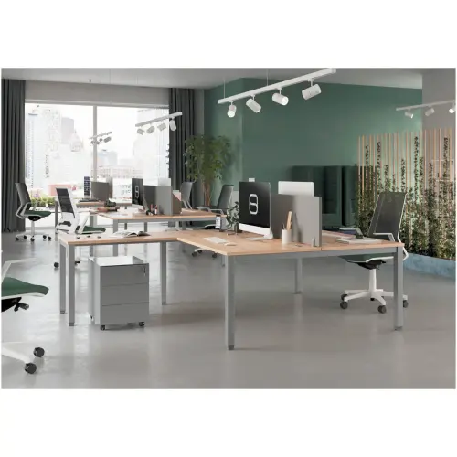 Bureau vis à vis 4 pieds 140 X 160 X 74 hêtre/alu
