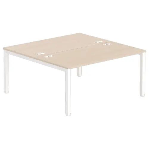 Bureau vis &agrave; vis 4 pieds 160 X 160 X 74 acacia/blanc 