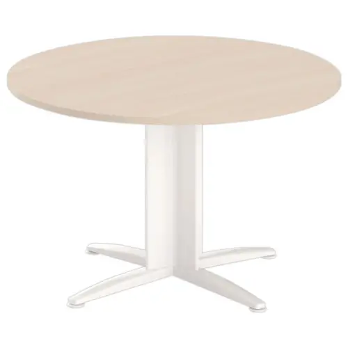 Table réunion ronde diam. 116cm acacia clair/blanc