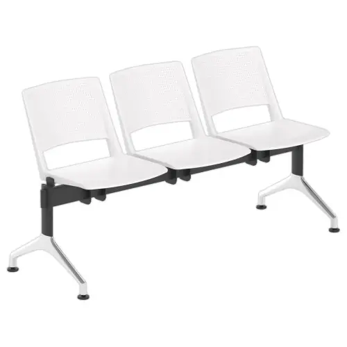 Poutre 3  places si&egrave;ges blancs TOM structure noire pieds alu sans acc. 