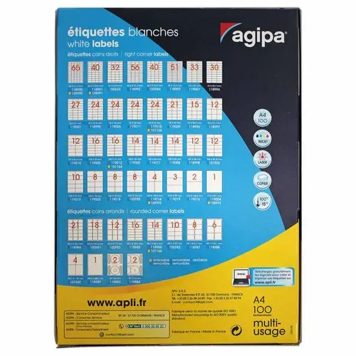 100 Planches d'&eacute;tiquettes multi-usages - 210x297 mm - APLI 