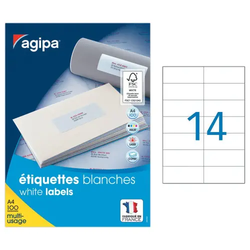 100 Planches d'étiquettes multiusages 105x42,4 mm soit 1400 étiq/boîte