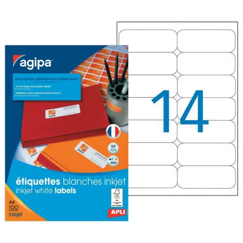 100 Planches d'étiquettes jet d'encre 99,1x38,1 mm 1400 étiq/boîte