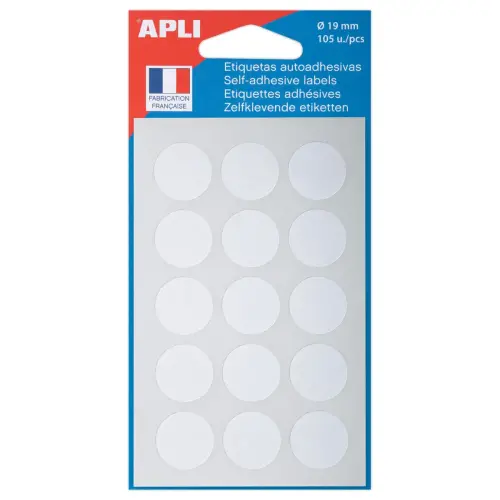 90 pastilles gommettes de signalisation rondes, Ø19 mm, blanches