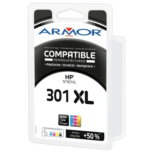 2 Cartouches eq. HP 301XL - Haute capacit&eacute; - Noir + 3 couleurs - OWA 