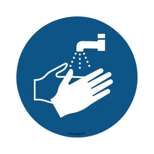 Sticker sol lavage des mains obligatoire, diam&egrave;tre 45 cm 