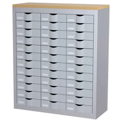 Meuble 36 tiroirs 3 colonnes PAPERFLOWmétal - coloris aluminium