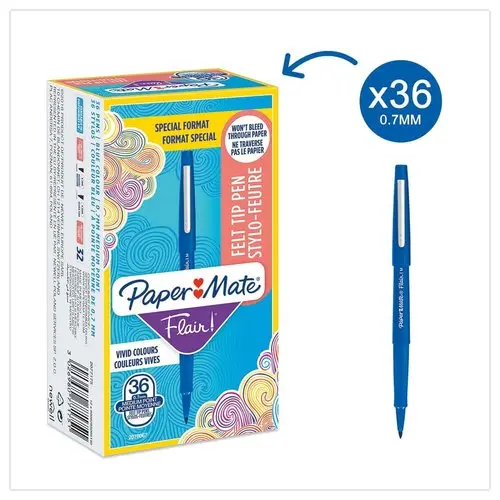 36 (30+6 offerts) Feutres Flair Original - bleu - PAPERMATE 