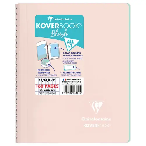 Cahier spirale KOVERBOOK Blush - A5 160 pages - 90g - CLAIREFONTAINE