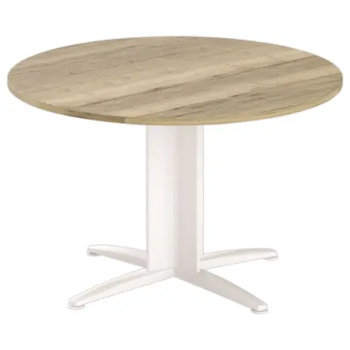 Table réunion ronde diam. 116cm chêne veiné/blanc