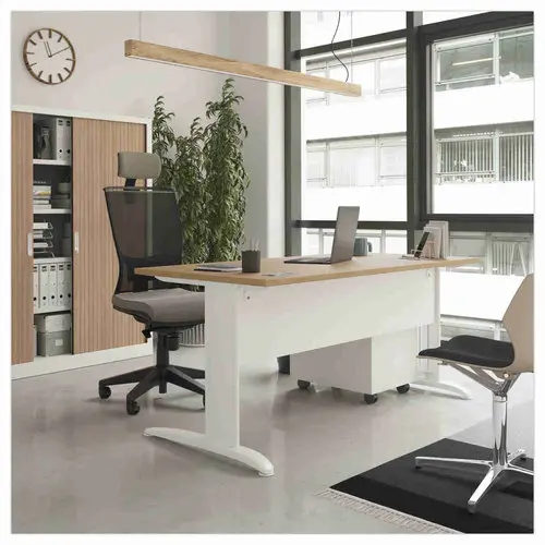 Bureau Buenos Aires - 160 x 80 cm - Plateau ch&ecirc;ne vein&eacute; et pieds blancs - FIDUCIAL OFFICE SOLUTIONS 