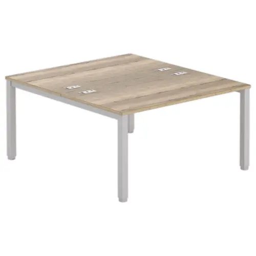 Bureau vis à vis 4 pieds 140 X 160 X 74 chêne veiné/alu