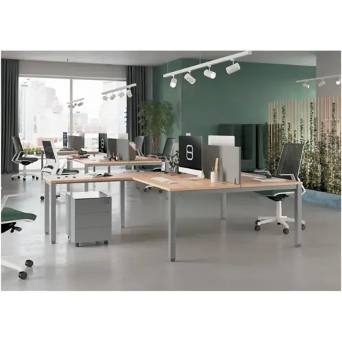 Bureau vis à vis 4 pieds 140 X 160 X 74 chêne veiné/alu
