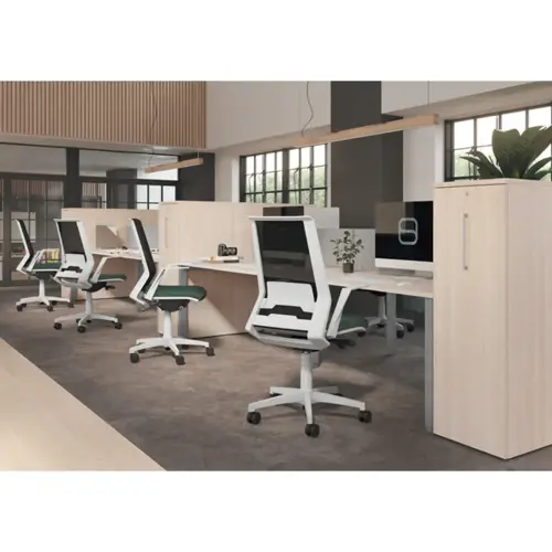 Bureau vis à vis 4 pieds 140 X 160 X 74 chêne veiné/alu