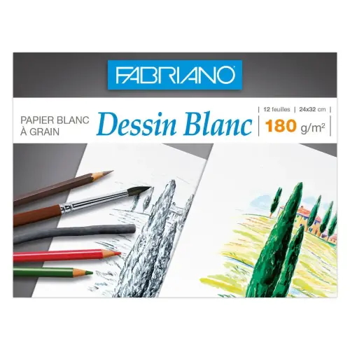 Pochette de papier dessin blanc 24x32 cm - 180gr - 12 feuilles