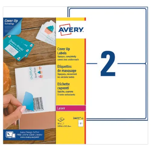 Bo&icirc;te d'&eacute;tiquettes de masquage laser AVERY 199,6x143,5 mm 25 f x 50 &eacute;t 