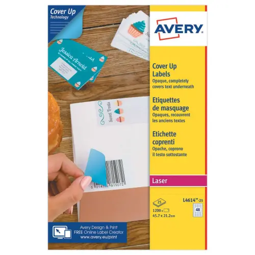 &Eacute;tiquettes de masquage laser AVERY 45,7 x 21,2 mm 25 f x 48 &eacute;tiquettes 